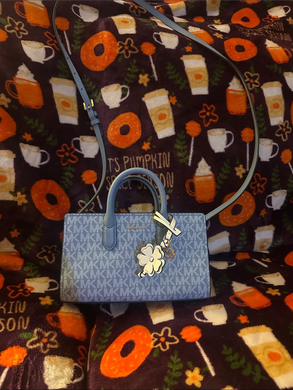 Michael Kors Light Blue Logo Satchel with Charm